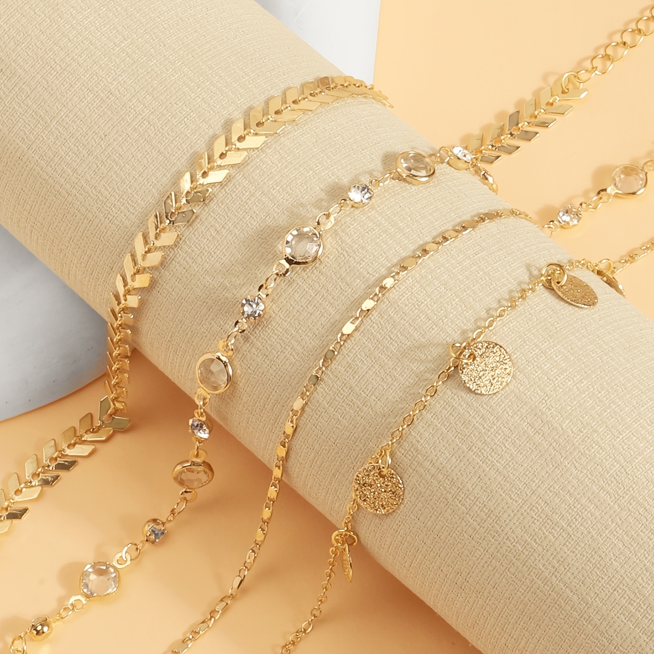 Multi-layered Stackable Anklets with Round Discs, Fashionable Style